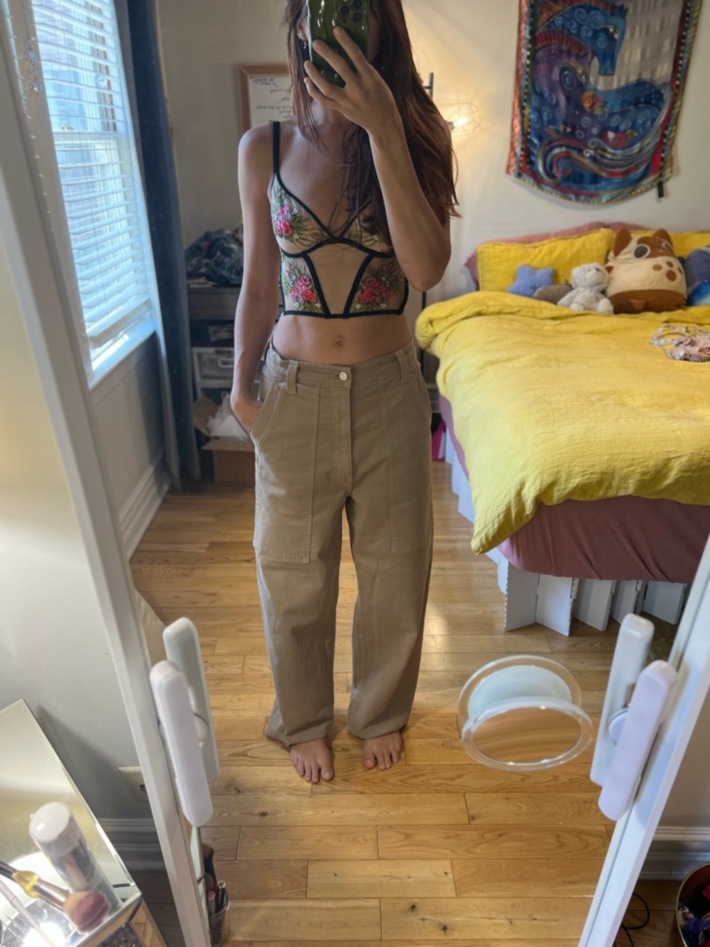 Mother High-Rise Straight Leg Utility Pants in Tan Sz 27